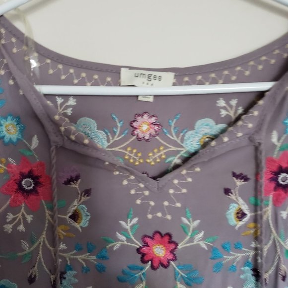 Umgee Mauve Embroidered Boho Shift Dress - Picture 2 of 7